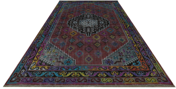 6' x 9' LOVELY COLORS  Purple Blue Vintage Hand-knotted Persian Rug Overdyed Pre-Owned