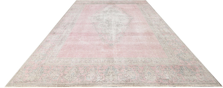 Faded Light PINK  7' x 9' Persian Rug Vintage Hand-knotted Rug Overdyed Pre-Owned