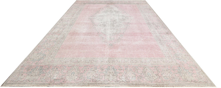 Faded Light PINK  7' x 9' Persian Rug Vintage Hand-knotted Rug Overdyed Pre-Owned