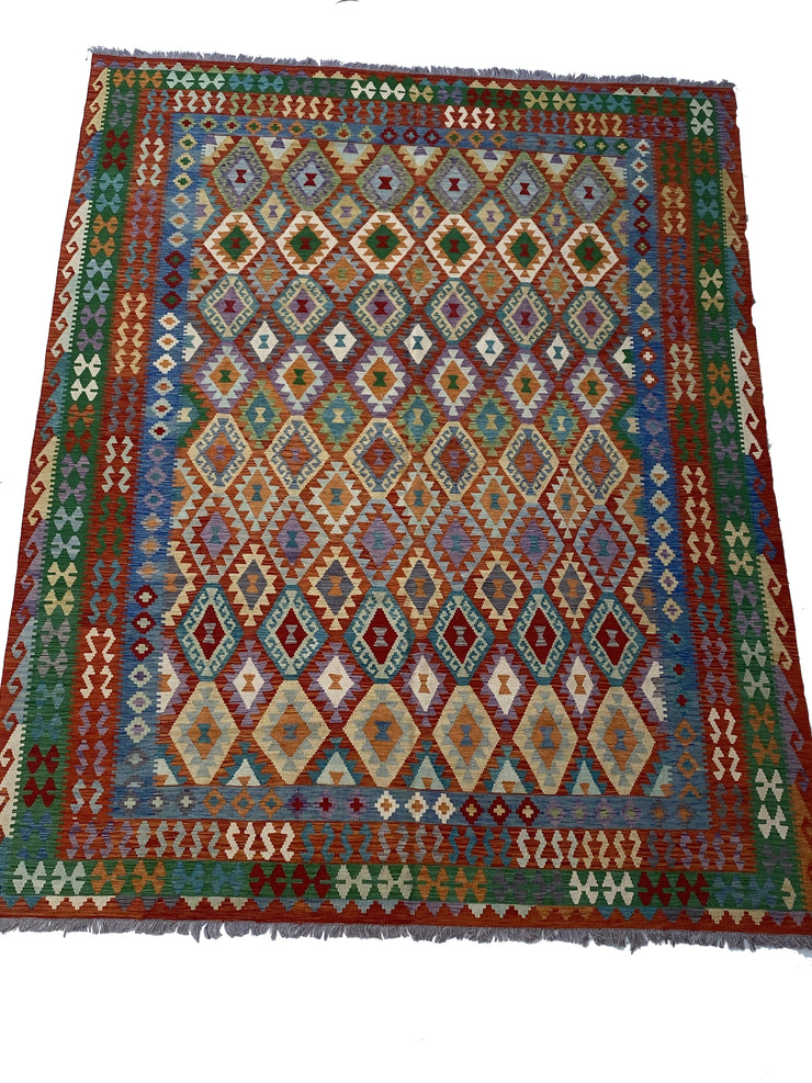 10' x 13' Multi-Color Red Kilim Rug