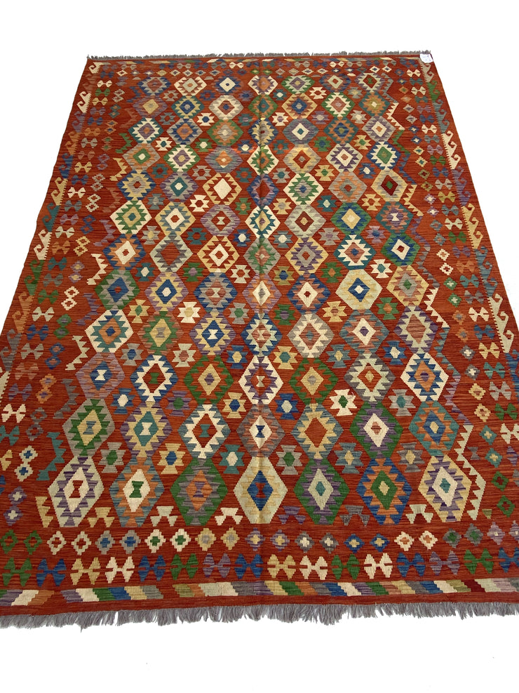 8' x 11' Multi-Color Red Kilim Rug