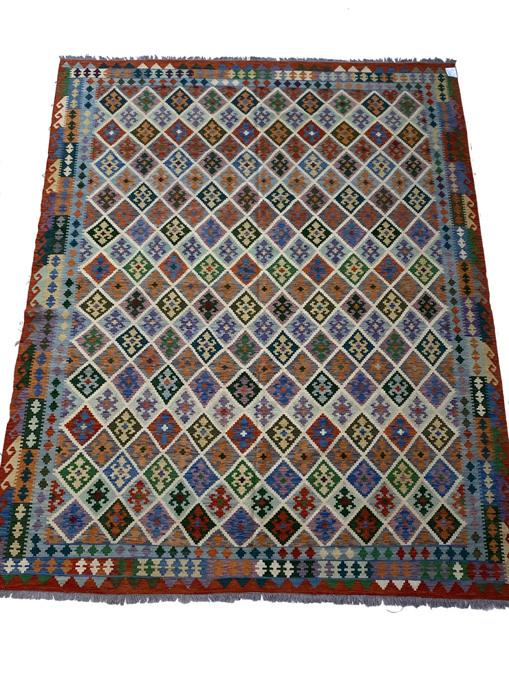 10' x 13' Multi-Color Ivory Kilim Rug