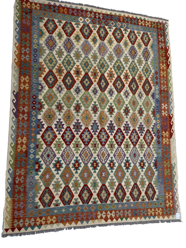 10' x 13' Multi-Color Ivory Kilim Rug