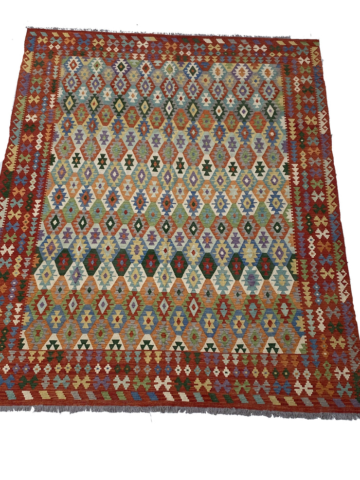 10' x 13' Multi-Color Red Kilim Rug