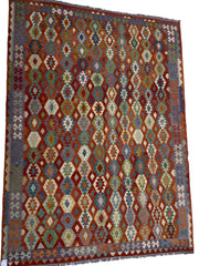 10' x 13' Multi-Color Red Kilim Rug