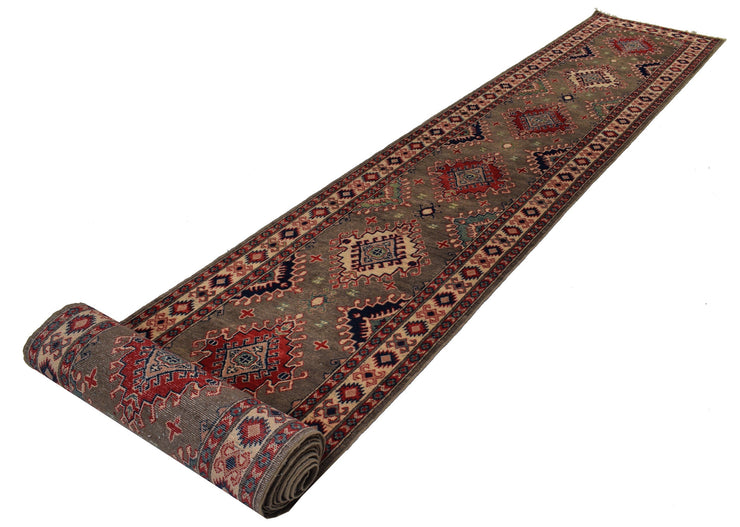 3' x 27' Beautiful Handmade Peanut Brown Kazak Rug- Natural Wool