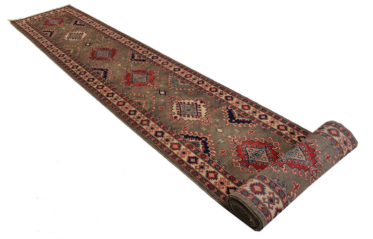 3' x 27' Beautiful Handmade Peanut Brown Kazak Rug- Natural Wool