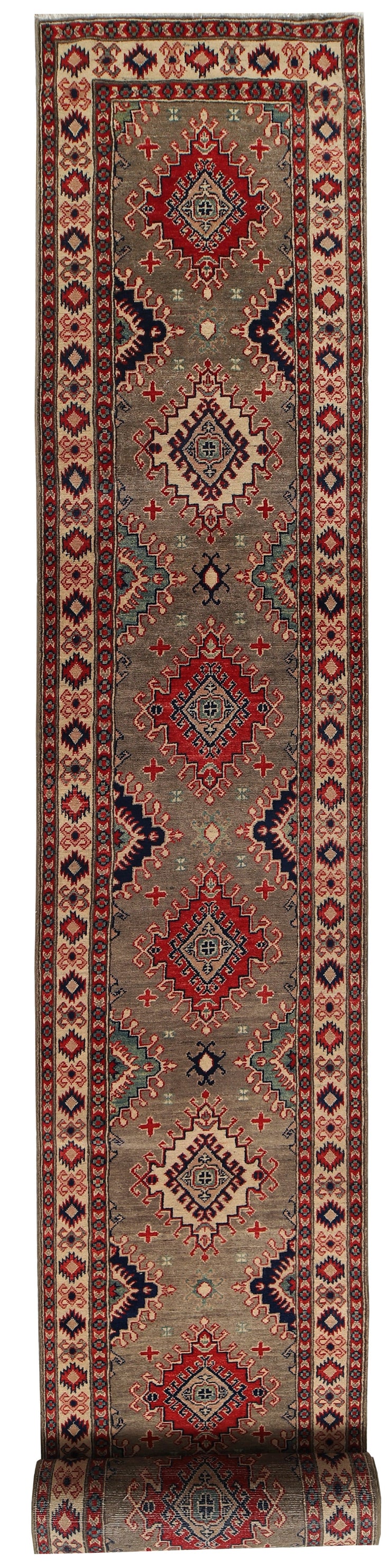 2' x 27' Beautiful Handmade Red Kazak Rug- Natural Wool