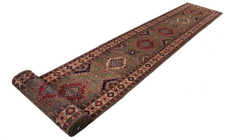 2' x 27' Beautiful Handmade Red Kazak Rug- Natural Wool