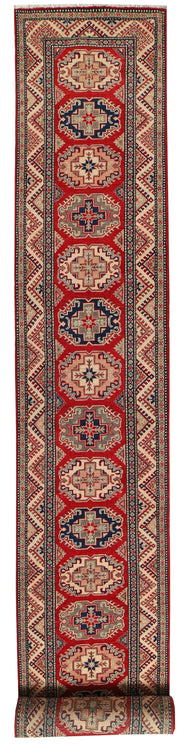 3' x 20' Beautiful Handmade Red Kazak Rug- Natural Wool