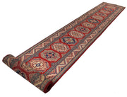 3' x 20' Beautiful Handmade Red Kazak Rug- Natural Wool