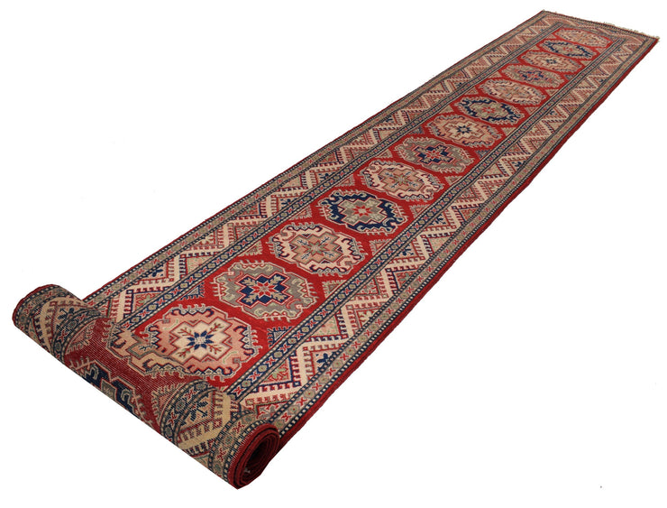 3' x 20' Beautiful Handmade Red Kazak Rug- Natural Wool