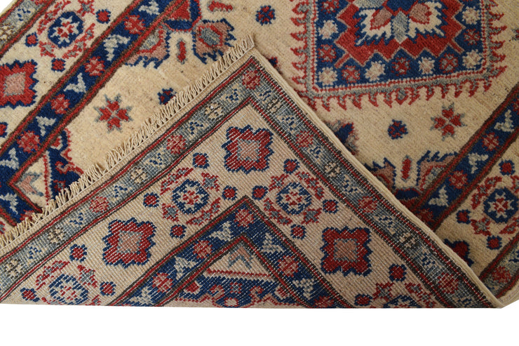 2' x 26' Beautiful Handmade Ivory Kazak Rug- Natural Wool