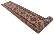 2' x 26' Beautiful Handmade Ivory Kazak Rug- Natural Wool