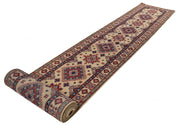 2' x 26' Beautiful Handmade Ivory Kazak Rug- Natural Wool