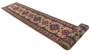 2' x 26' Beautiful Handmade Ivory Kazak Rug- Natural Wool