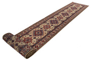 2' x 26' Beautiful Handmade Ivory Kazak Rug- Natural Wool