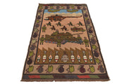 4' x 6' Pictorial War Rug Afghan tribe Handmade Wool Tank Helicopter