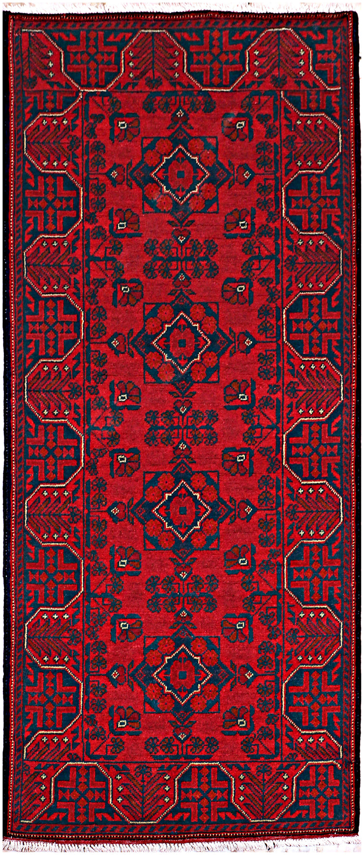 6 FOOT HALLWAY RUNNER 2' x 6' Dark Red Afghan Khal Mohammadi Rug Ethnic Tribal Rug