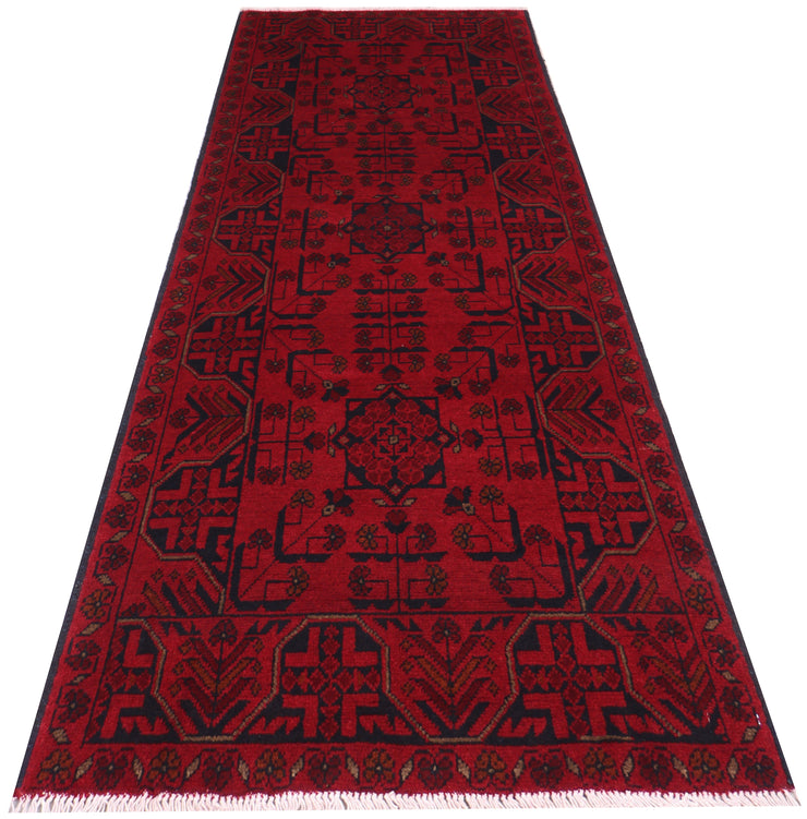 6 FOOT HALLWAY RUNNER 3' x 6' Dark Red Afghan Khal Mohammadi Rug Ethnic Tribal Rug