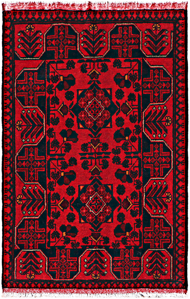 2' x 4' Dark Red Afghan Khal Mohammadi Rug Ethnic Tribal Rug