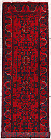 3' x 9' Dark Red Afghan Khal Mohammadi Rug Ethnic Tribal Rug