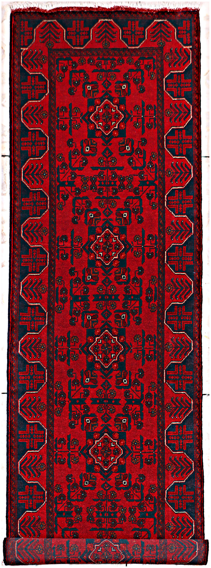 3' x 9' Dark Red Afghan Khal Mohammadi Rug Ethnic Tribal Rug