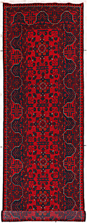 9 FOOT HALLWAY RUNNER 3' x 9' Dark Red Afghan Khal Mohammadi Rug Ethnic Tribal Rug