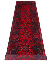 9 FOOT HALLWAY RUNNER 3' x 9' Dark Red Afghan Khal Mohammadi Rug Ethnic Tribal Rug