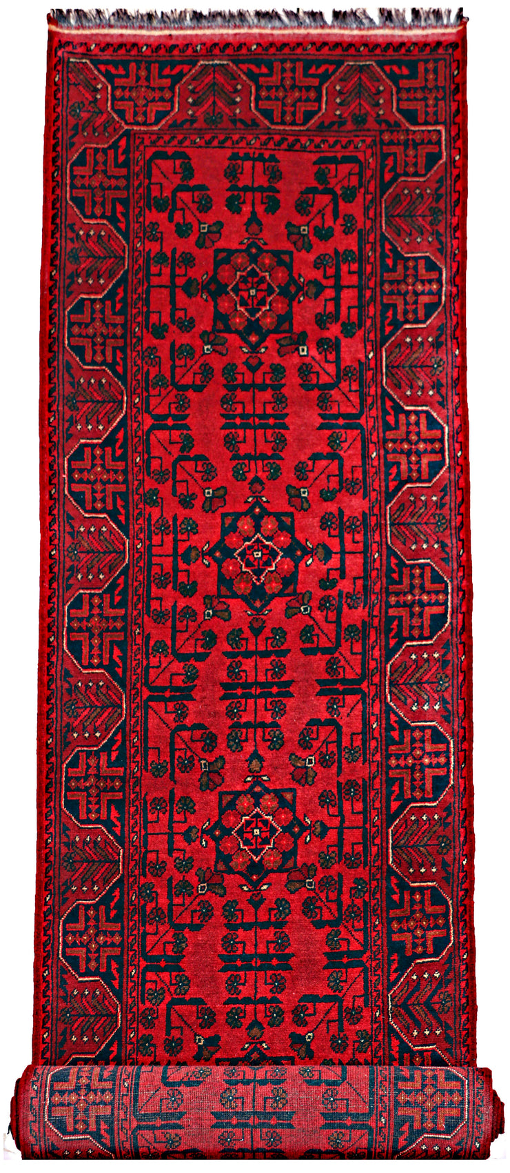 13 FOOT RUNNER 2' x 13' Dark Red Afghan Khal Mohammadi Rug Ethnic Tribal Hallway Rug