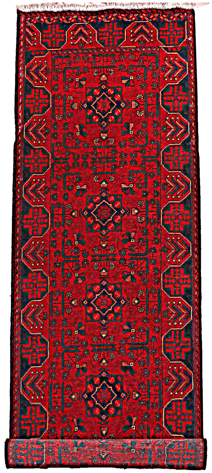 9 FOOT HALLWAY RUNNER 3' x 9' Dark Red Afghan Khal Mohammadi Rug Ethnic Tribal Rug