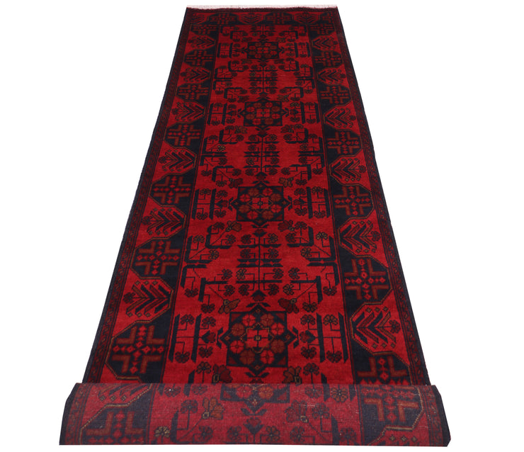 10 FOOT RUNNER 3' x 10' Dark Red Afghan Khal Mohammadi Rug Ethnic Tribal Rug