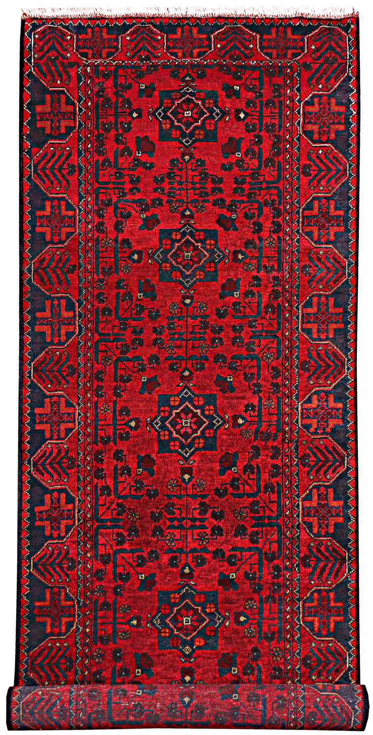 10 FOOT RUNNER 3' x 10' Dark Red Afghan Khal Mohammadi Rug Ethnic Tribal Rug