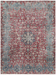 8' x 11' Persian Vintage Hand-knotted Rug Faded Blue Red Pre-Owned Evenly Worn Low pile