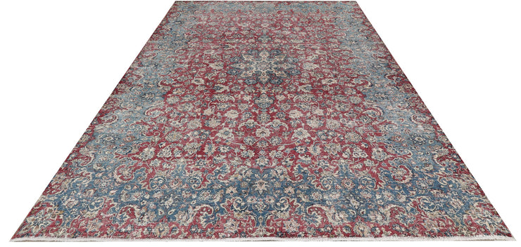 8' x 11' Persian Vintage Hand-knotted Rug Faded Blue Red Pre-Owned Evenly Worn Low pile