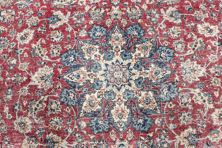 8' x 11' Persian Vintage Hand-knotted Rug Faded Blue Red Pre-Owned Evenly Worn Low pile