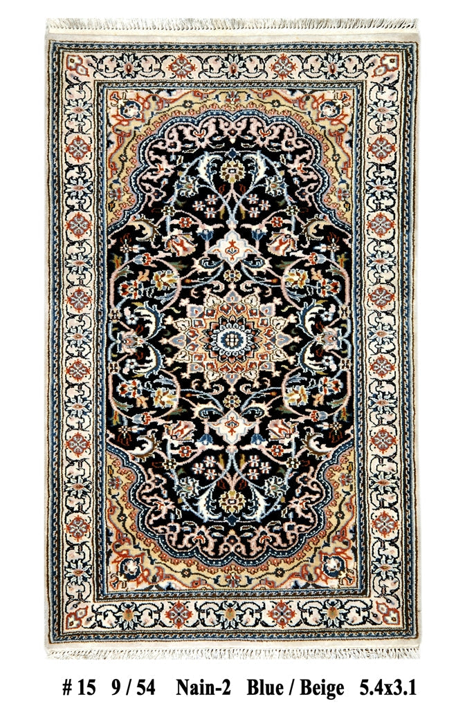 3' x 5' Black Wool & Silk Nain Rug