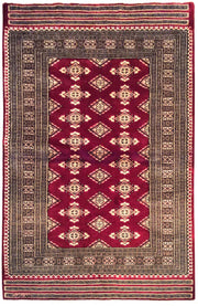 4' x 6' Red Wool & Silk Jaldar Bokhara Rug