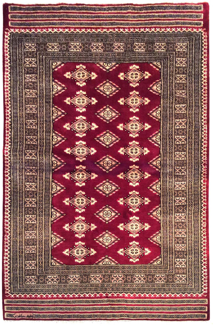 4' x 6' Red Wool & Silk Jaldar Bokhara Rug