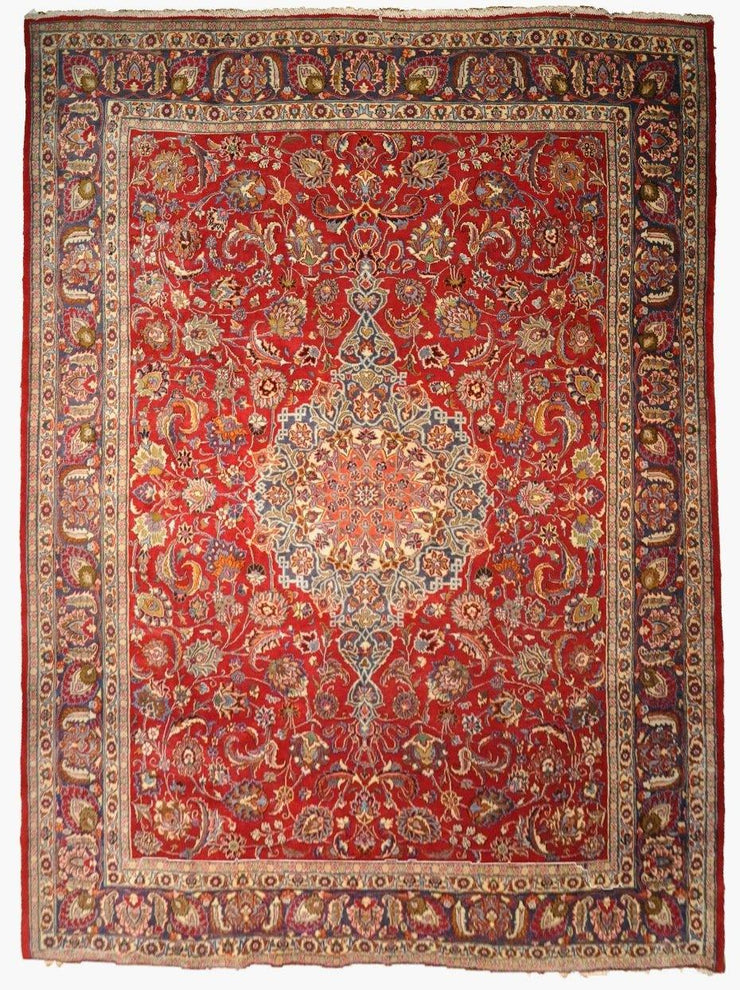 10x14 Pre owned Persian Kashan Mashad Rug RED IRAN 7888 - bestrugplace