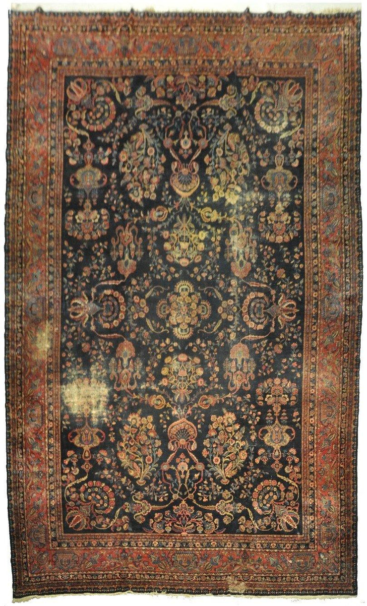 11x18 Antique Persian Kermanshah Lavar Rug Dark Blue Minor wear- Iran 79949 - bestrugplace