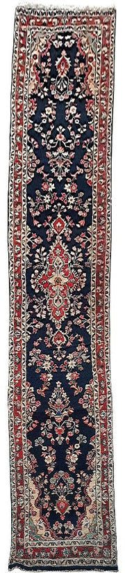 3' x 13' Navy Blue Persian Hamadan Rug