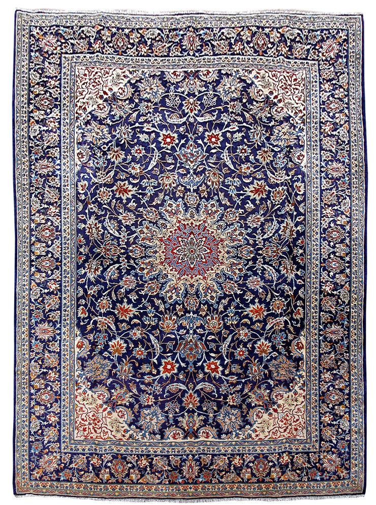 11' x 14' Cobalt Blue Persian Isfahan Rug