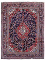 10' x 14' Navy Blue Persian Kashan Rug