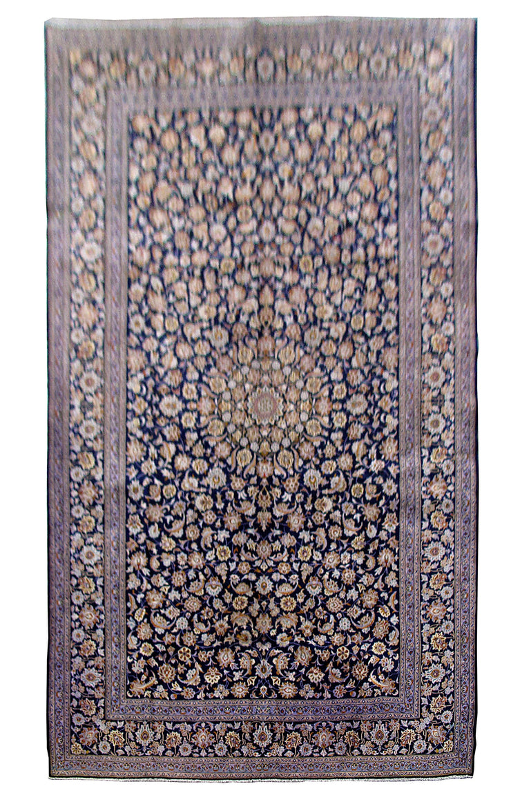 10' x 17' Navy Blue Persian Kashan Rug