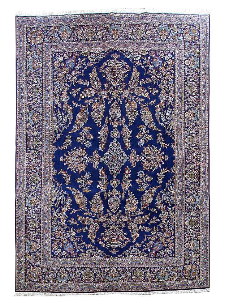 SIGNED 11x16 NAVY BLUE Authentic Persian Kashan Rug PERFECT QUALITY- Iran 80162 - bestrugplace