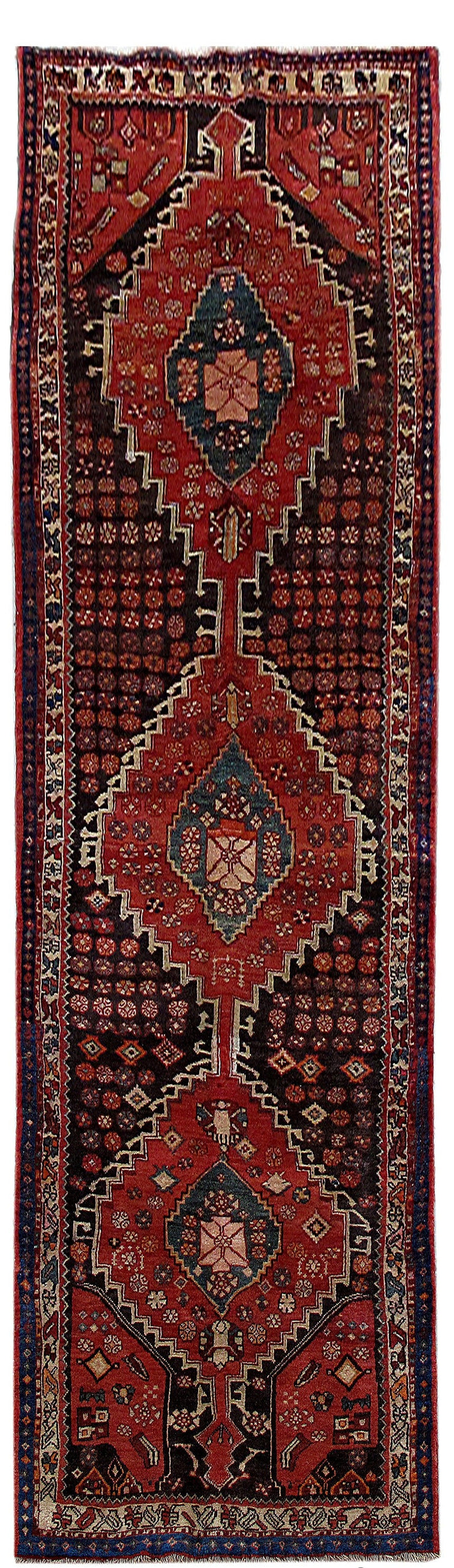 4' x 13' Dull Red Persian Hamadan Rug