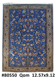 9' x 13' Blue Persian Qum Rug