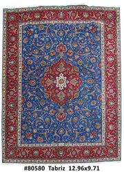 TORQOUISE BLUE 10x13 Authentic Hand Knotted Persian Tabriz Rug - Iran - bestrugplace