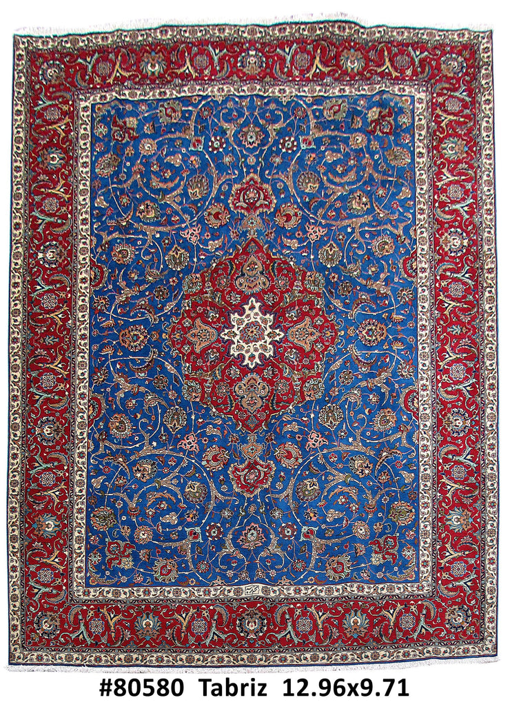 TORQOUISE BLUE 10x13 Authentic Hand Knotted Persian Tabriz Rug - Iran - bestrugplace